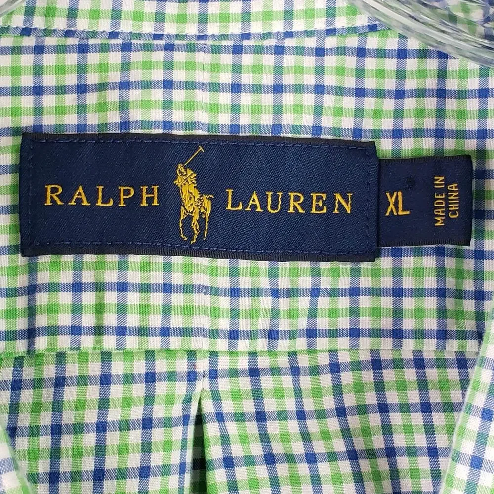 Polo Ralph Lauren Oxford Shirt Mens Size XL Button Down Green Plaid Long Sleeve